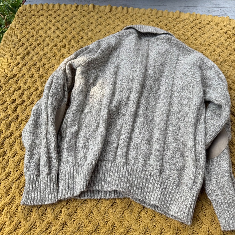Vintage Lands End Wool Blend Shawl Collar Cardigan Sweater Elbow Patches USA L - Picture 5 of 7